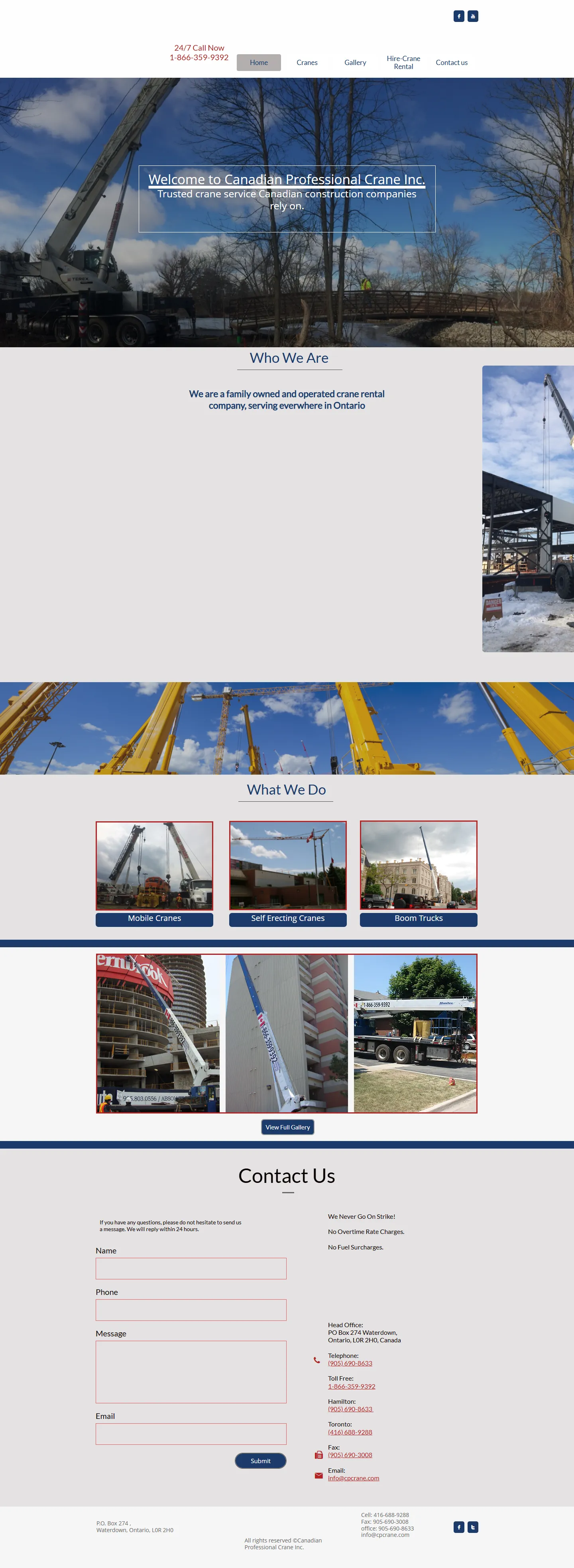 Before: cpcrane.com home page, the old fixed-width site-builder page, full length at desktop width