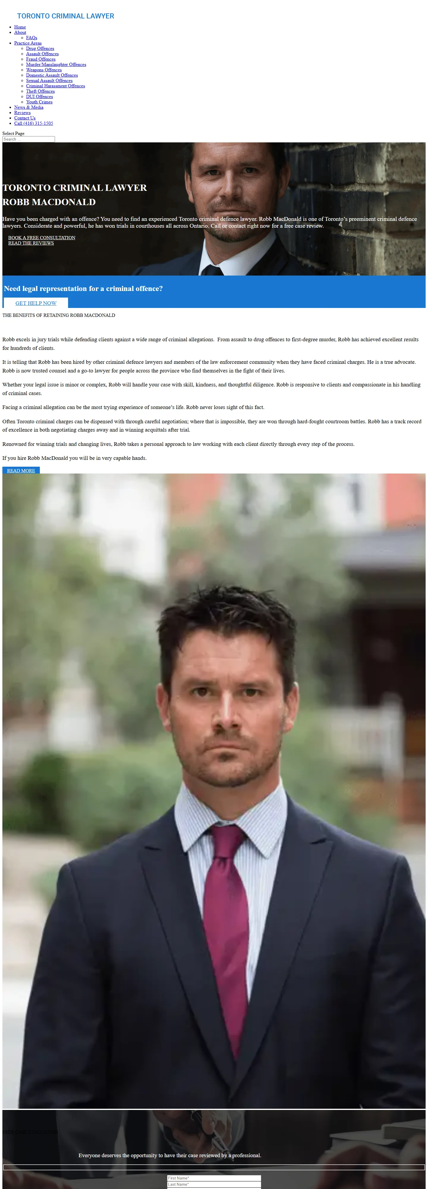 Before: lawintoronto.com home page, the 2019 WordPress site, full length at desktop width