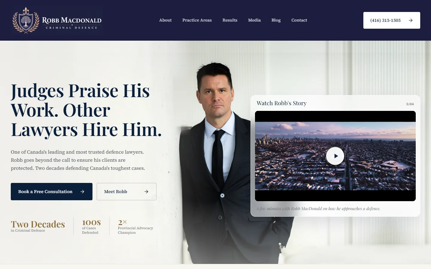 Website built for Robb MacDonald Criminal Defence in Toronto